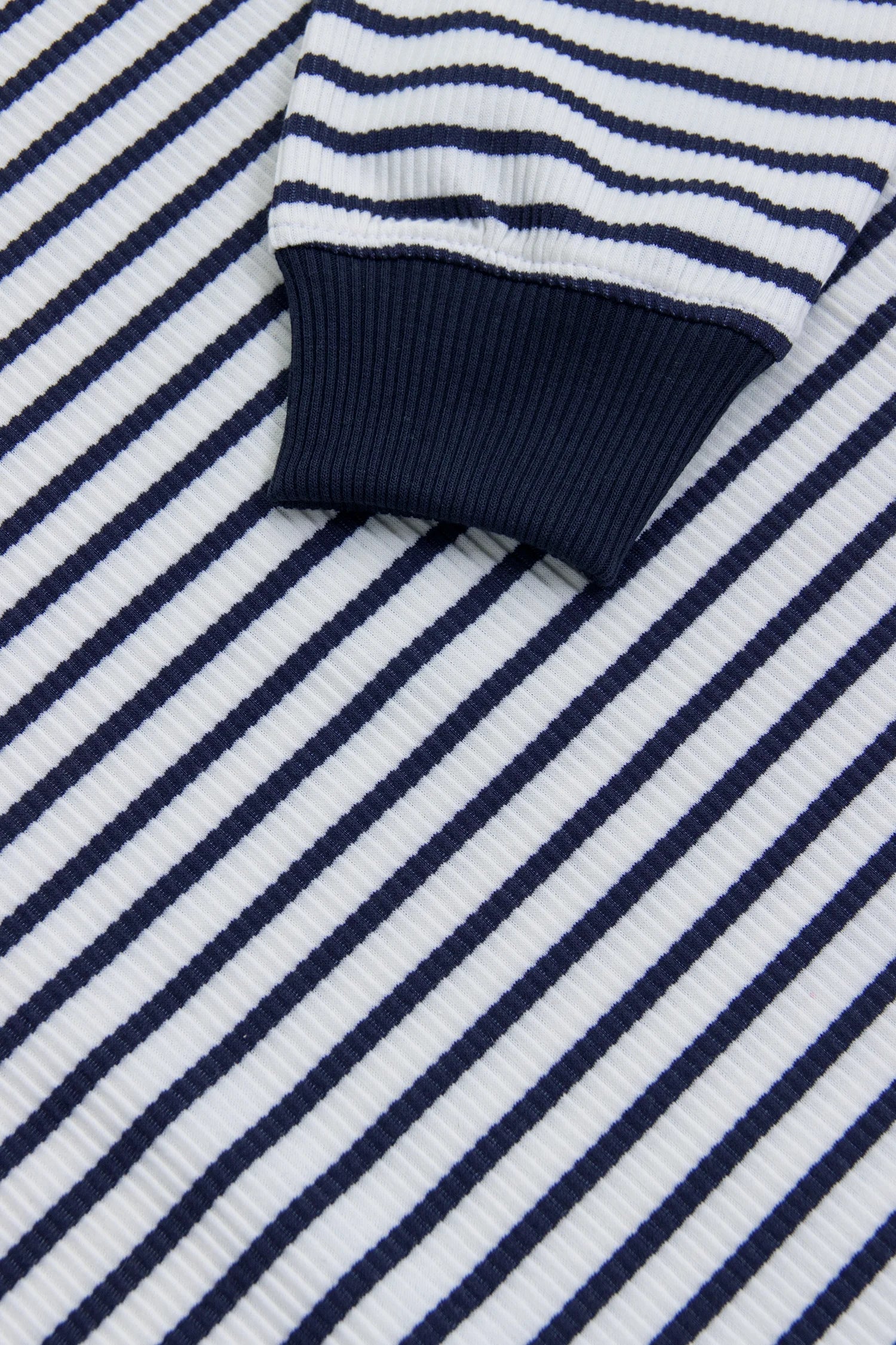 Crewneck Plisado Algodón Raya Azul Oscuro